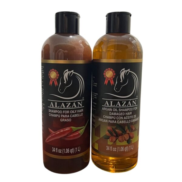 DUO, SHAMPOO DE 1 LT C/U DE CHILE PARA CABELLO GRASO, MAS UN SHAMPOO DE ARGAN Y MIEL PARA CABELLO MALTRATADO, QUE ALTERNANDOLOS UNA SEMANA CADA UNO TENDRAS MEJORES RESULTADOS        CANTIDAD: 2 PZ.