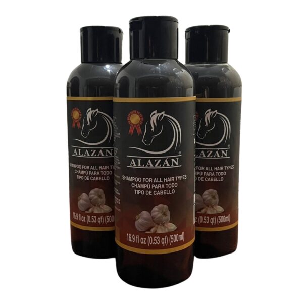 SHAMPOO DE 500 ML CON AJO  Y AROMA PRIMAVERAL PARA TODO TIPO DE CABELLO 3 Pzas.